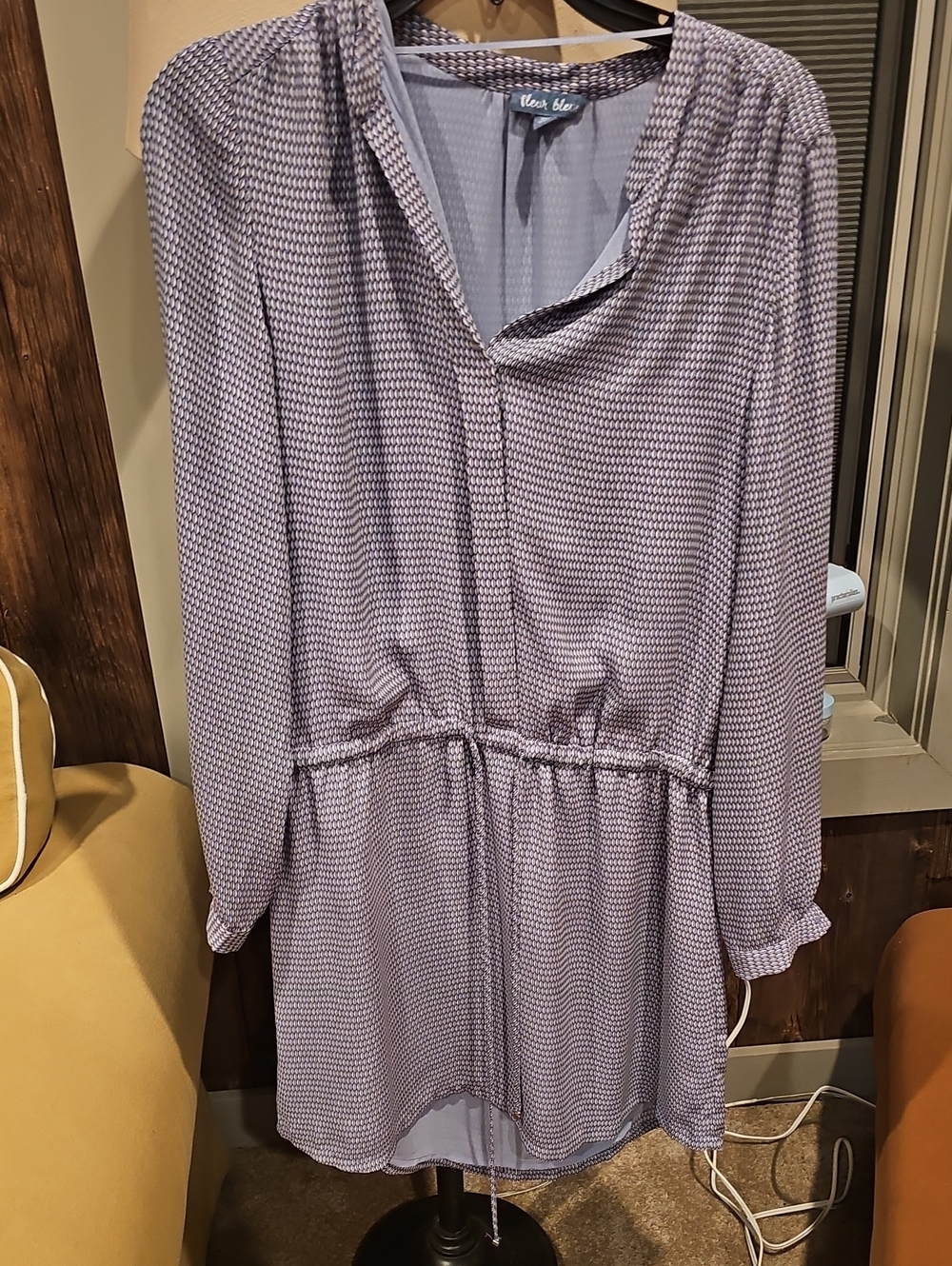 Light Violet Printed Long-Sleeve Drawstring Waist Dress